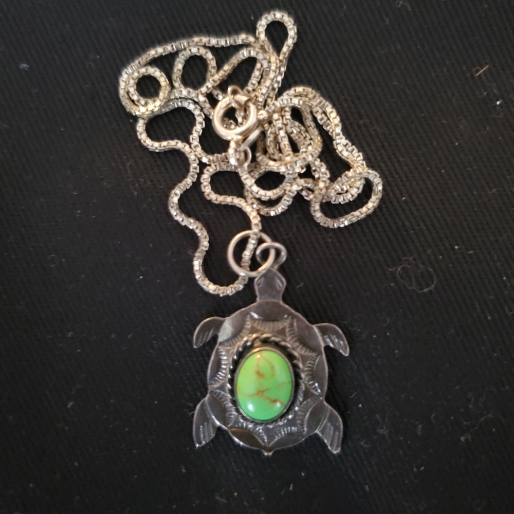 Sterling Silver Turquoise Pendant Necklace Vintage